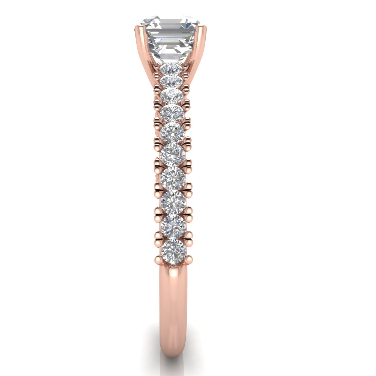 Floating Pave Emerald Cut Lab Diamond Engagement Ring