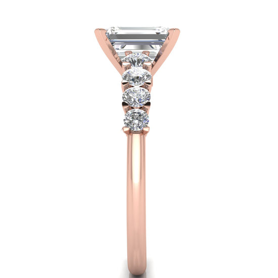 Graduated Pave Emerald Cut Moissanite Engagement Ring