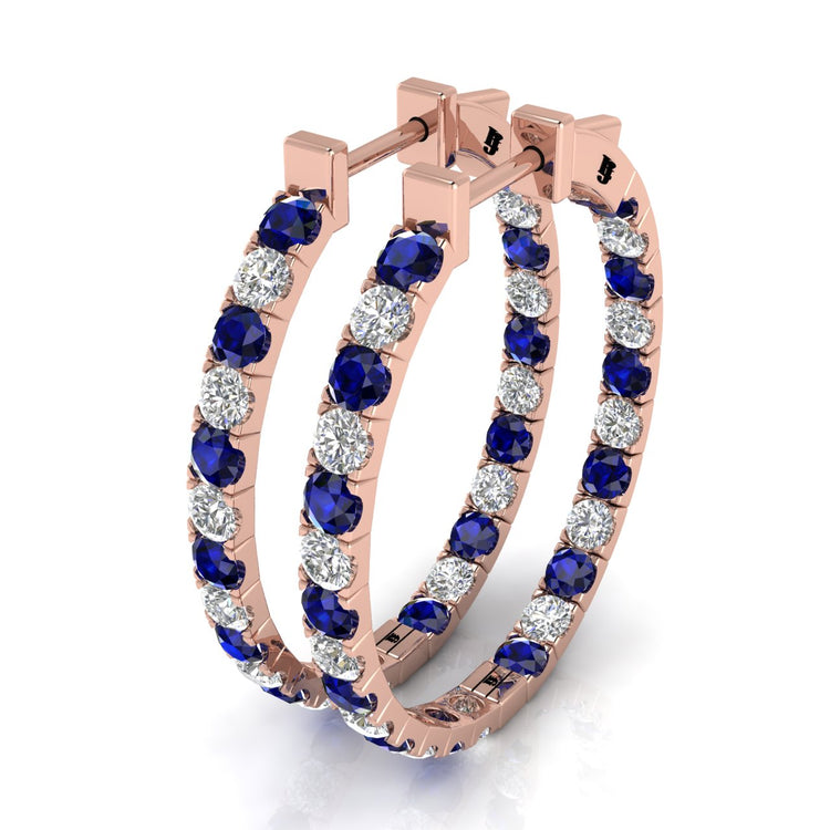Blue Sapphire Moissanite Hoop Earring