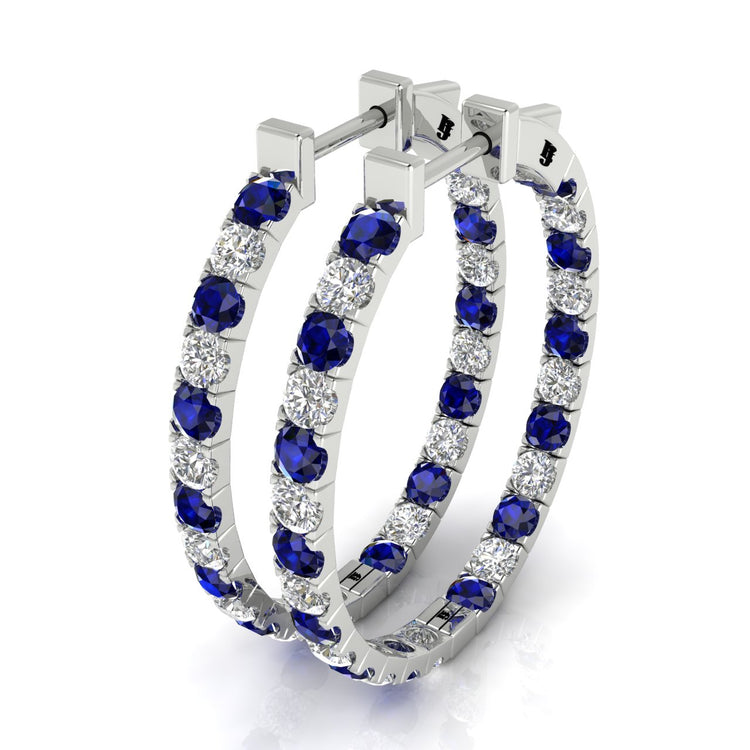 Blue Sapphire Moissanite Hoop Earring