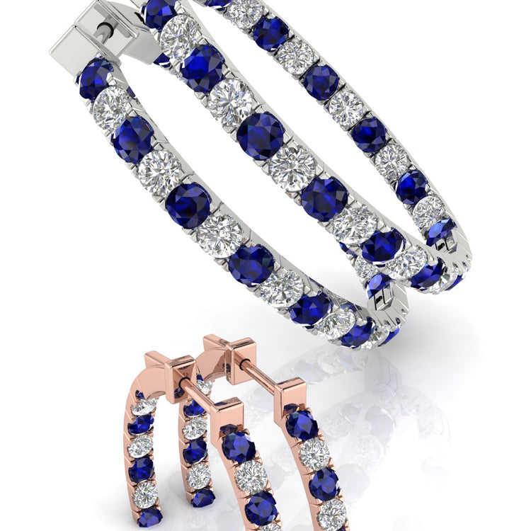 Blue Sapphire Moissanite Hoop Earring