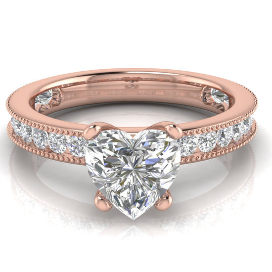 Channel Set Milgrain Heart Shaped Lab Diamond Engagement Ring