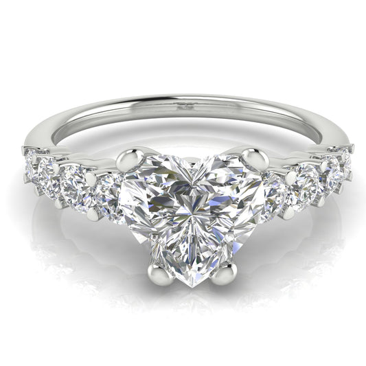 Graduated Pave Heart Shaped Engagement Ring | Moissanite | Lab Grown Diamond