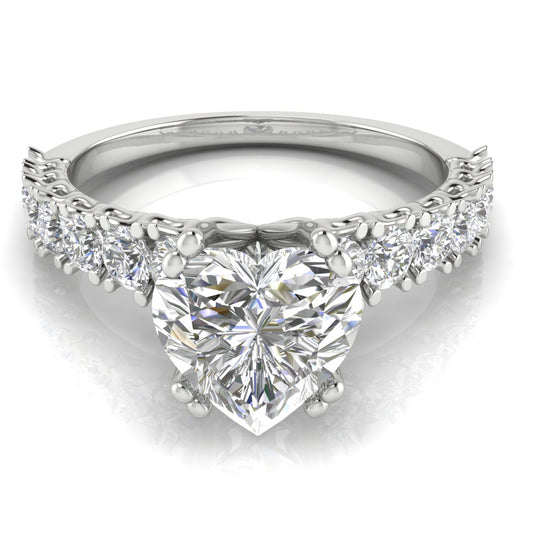 Scalloped Pave Heart Shaped Engagement Ring | Moissanite | Lab Grown Diamond