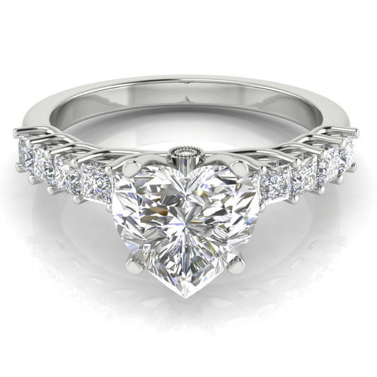 Princess Paved Heart Shaped Engagement Ring | Moissanite | Lab Grown Diamond