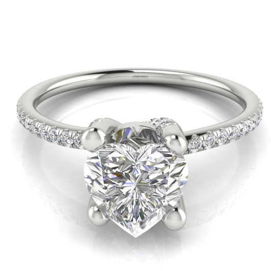Prong Pave Heart Shaped Engagement Ring | Moissanite | Lab Grown Diamond