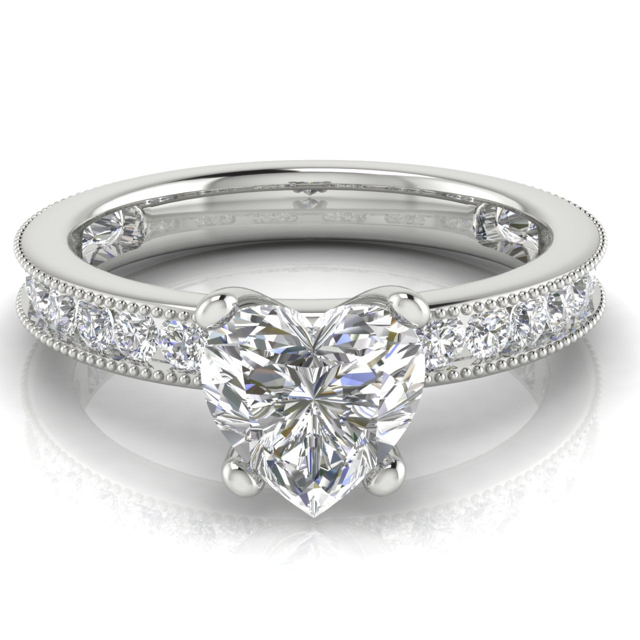 Channel Set Milgrain Heart Shaped Lab Diamond Engagement Ring