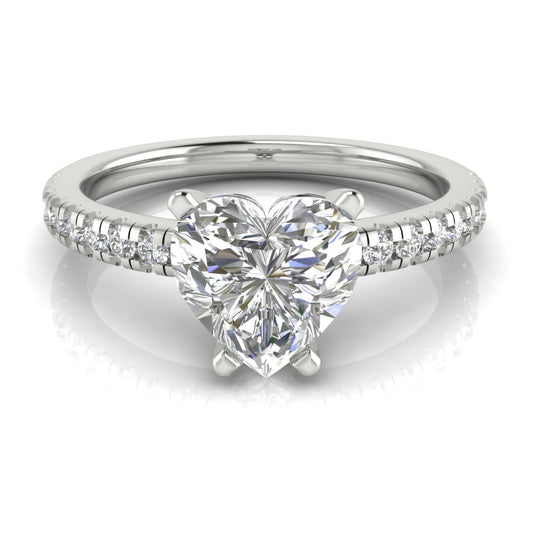 French Pave Basket Heart Shaped Engagement Ring | Moissanite | Lab Grown Diamond