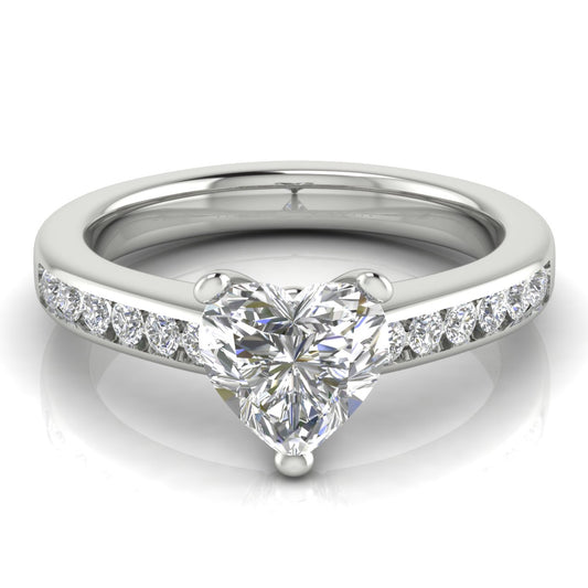 Round Channel Set Heart Shaped Engagement Ring | Moissanite | Lab Grown Diamond