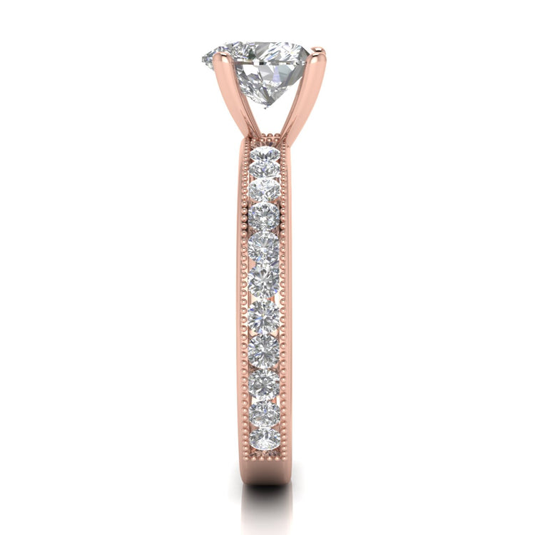 Channel Set Milgrain Heart Shaped Lab Diamond Engagement Ring