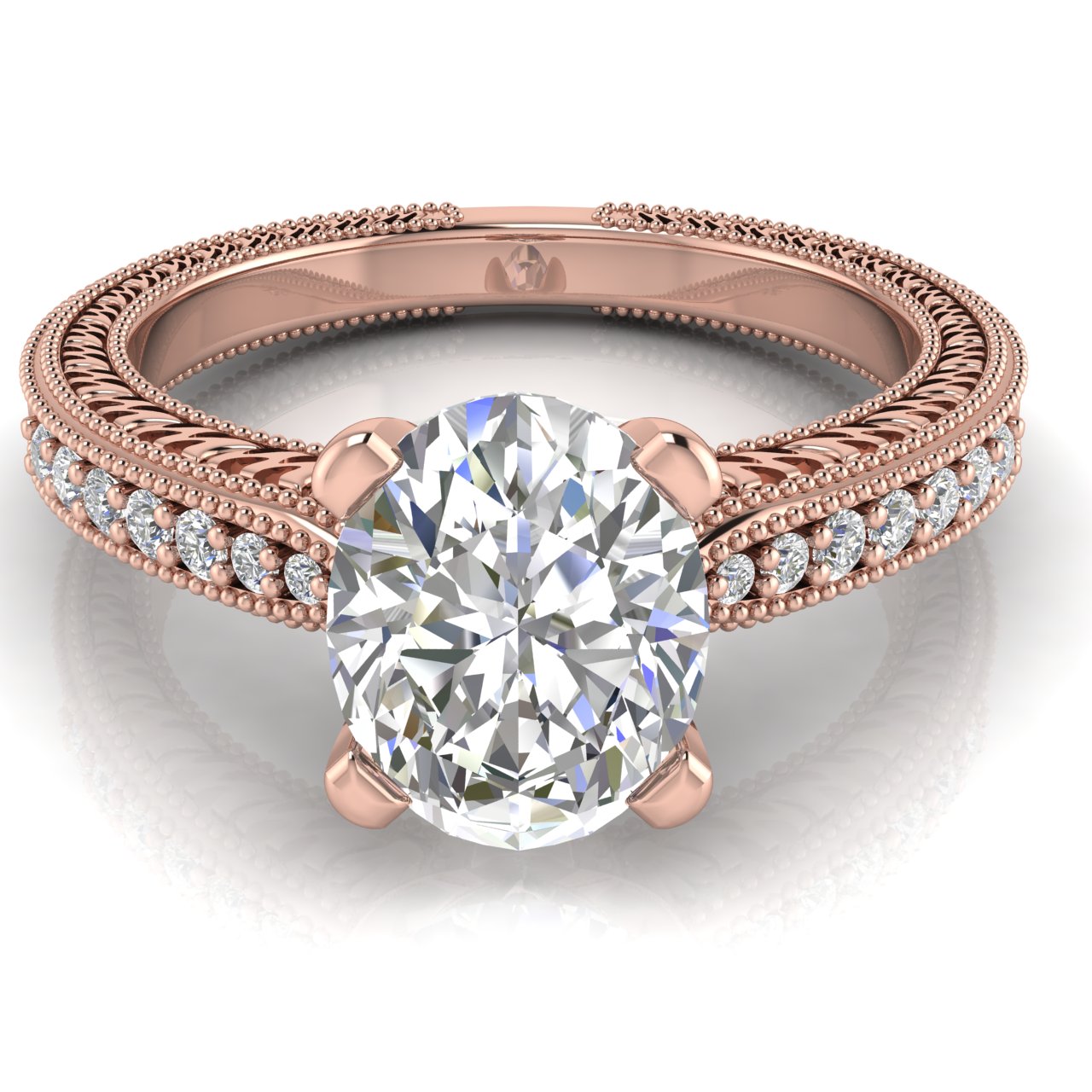 Tapered Vintage Inspired Oval Cut Lab Diamond Engagement Ring