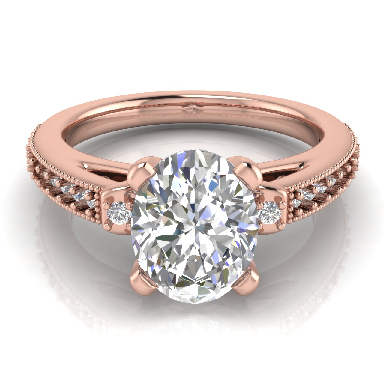 Shoulder Set Vintage Oval Cut Lab Diamond Engagement Ring