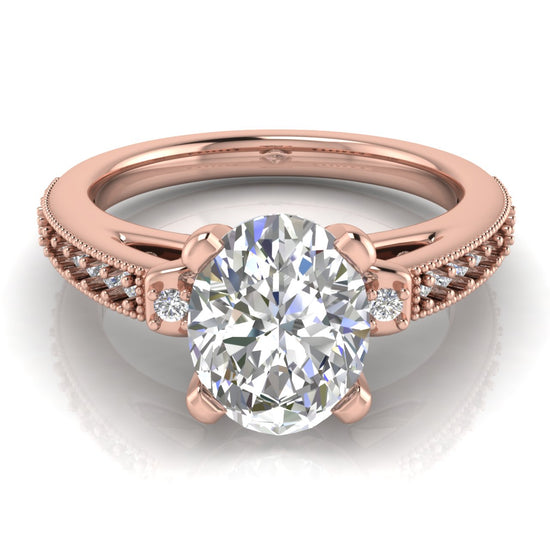 Shoulder Set Vintage Oval Cut Lab Diamond Engagement Ring