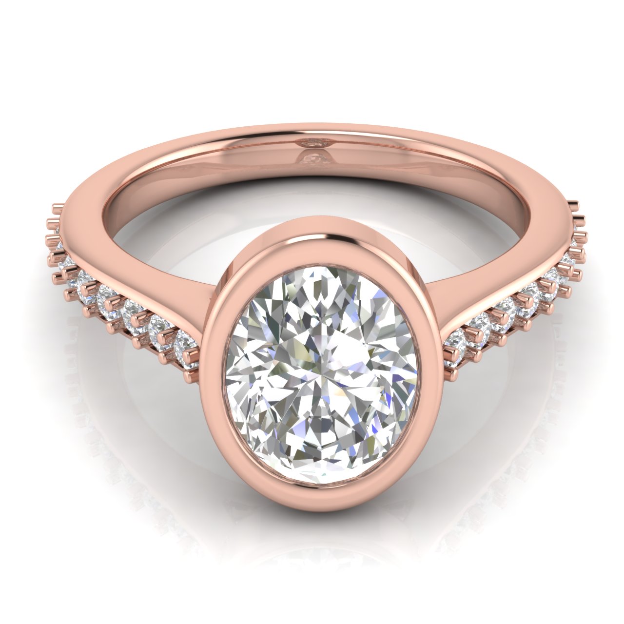 Pave Bezel Oval Cut Moissanite Engagement Ring