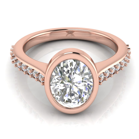 Pave Bezel Oval Cut Moissanite Engagement Ring