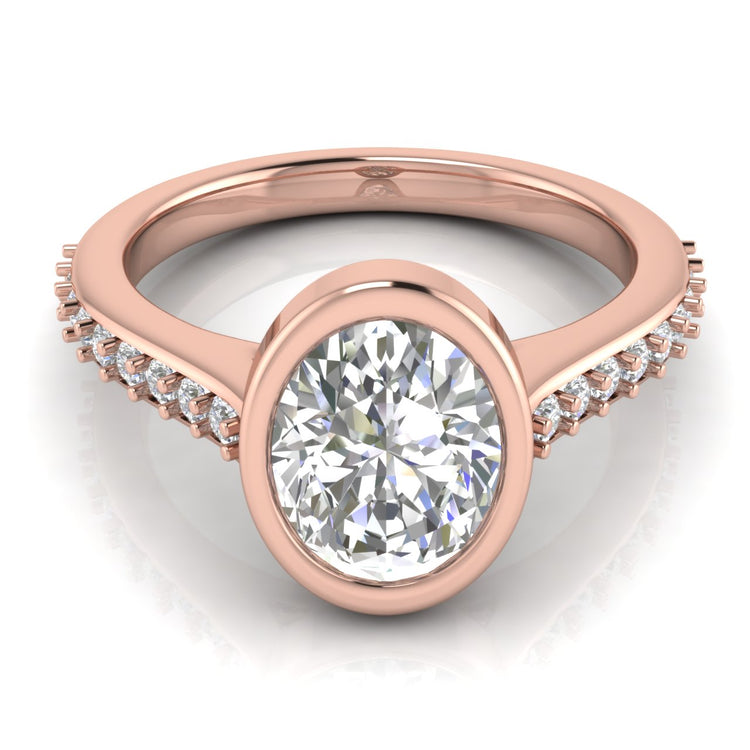 Pave Bezel Oval Cut Moissanite Engagement Ring