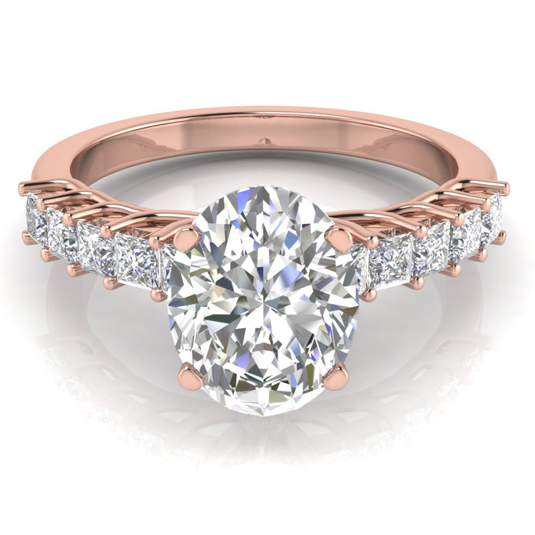 Princess Paved Oval Cut Moissanite Engagement Ring