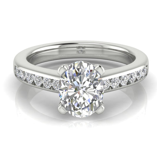 Round Channel Set Oval Engagement Ring | Moissanite | Lab Grown Diamond