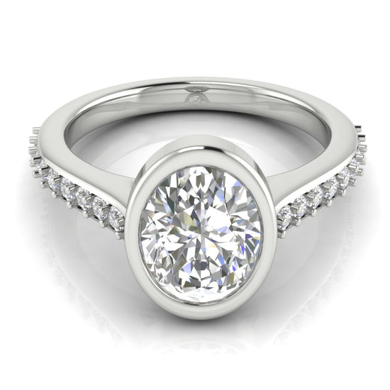 Pave Bezel Oval Cut Moissanite Engagement Ring
