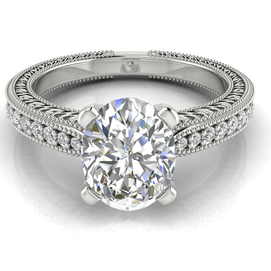 Tapered Vintage Inspired Oval Cut Lab Diamond Engagement Ring