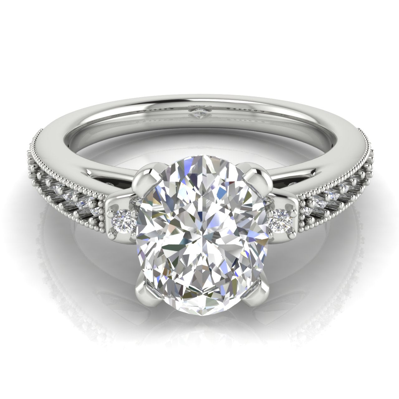 Shoulder Set Vintage Oval Cut Lab Diamond Engagement Ring