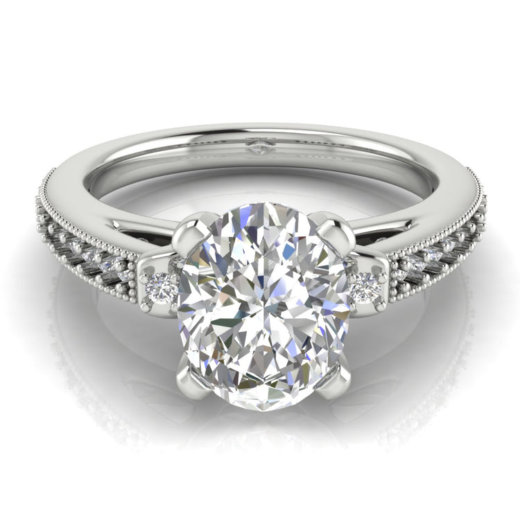Shoulder Set Vintage Oval Cut  Engagement Ring | Moissanite | Lab Grown Diamond