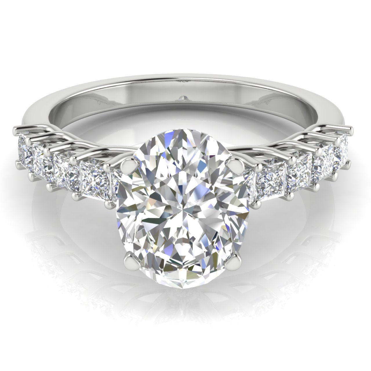 Princess Paved Oval Cut Moissanite Engagement Ring