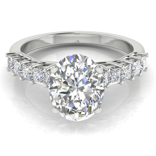 Princess Paved Oval Cut Moissanite Engagement Ring