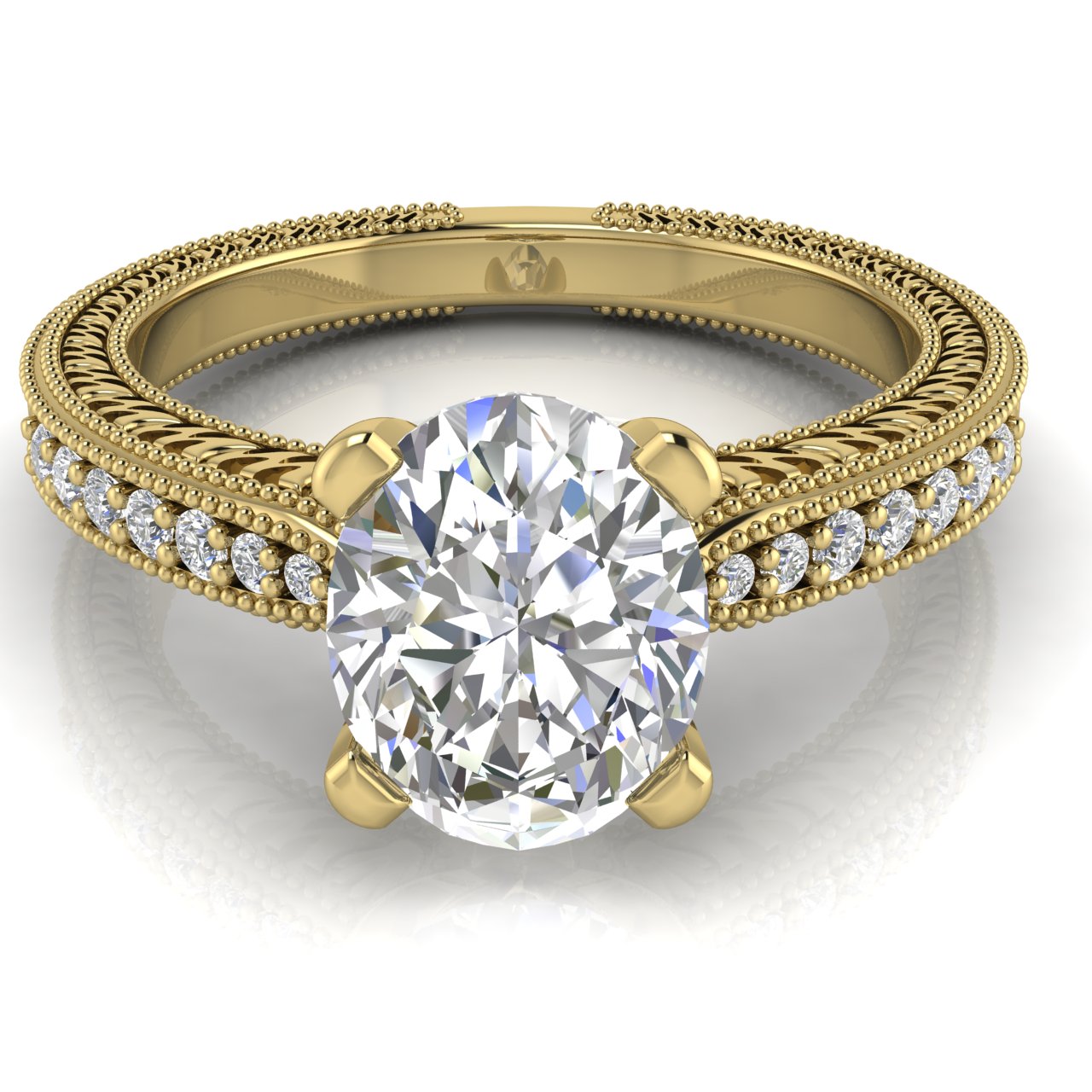 Tapered Vintage Inspired Oval Cut Lab Diamond Engagement Ring