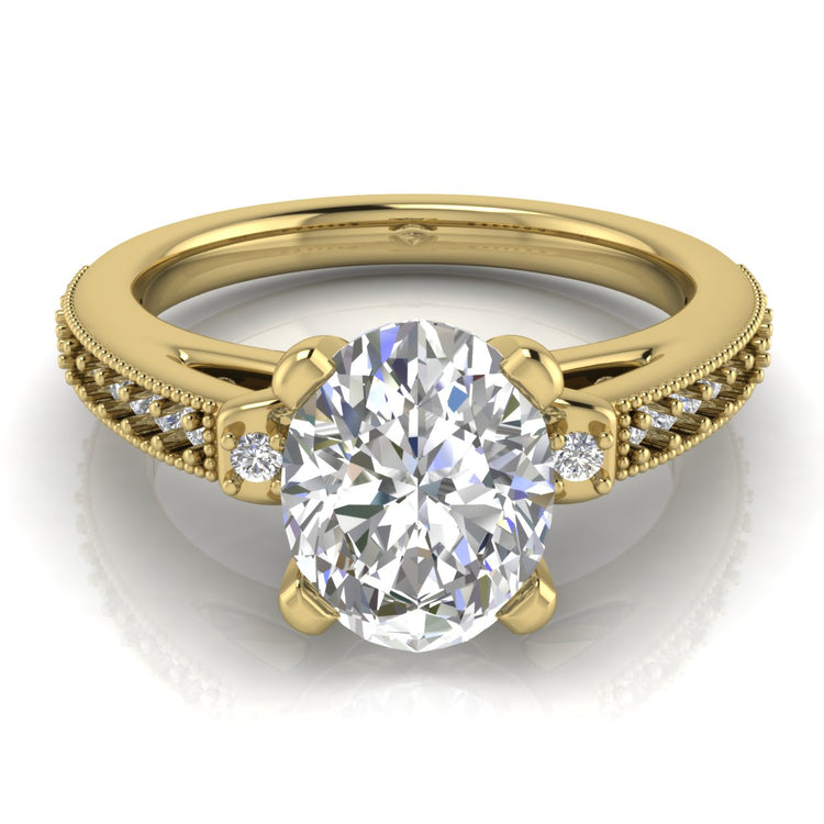 Shoulder Set Vintage Oval Cut Lab Diamond Engagement Ring