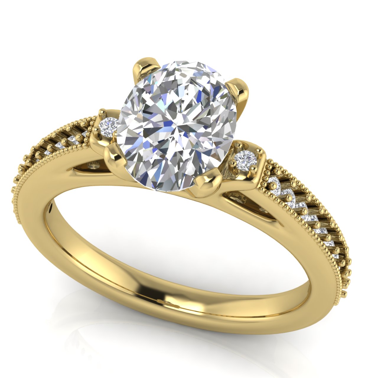 Shoulder Set Vintage Oval Cut Lab Diamond Engagement Ring