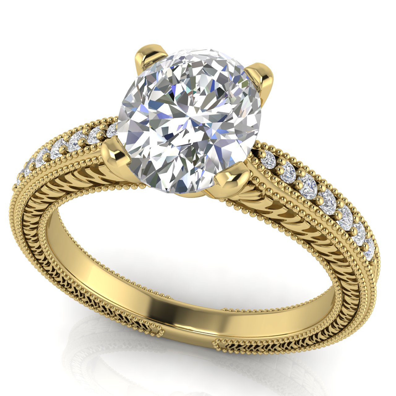 Tapered Vintage Inspired Oval Cut Lab Diamond Engagement Ring