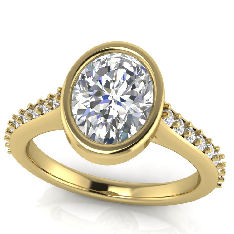 Pave Bezel Oval Cut Moissanite Engagement Ring