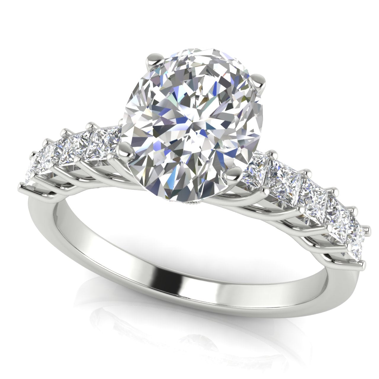 Princess Paved Oval Cut Moissanite Engagement Ring