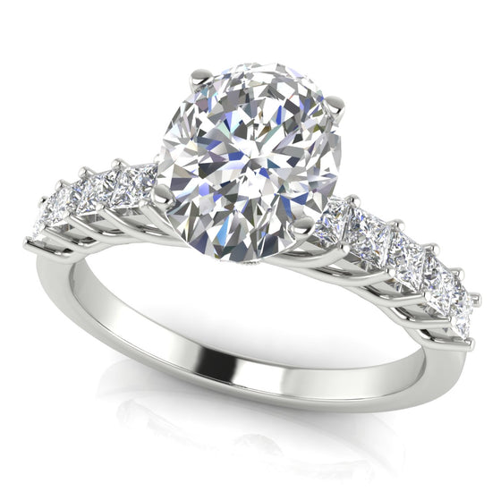 Princess Paved Oval Cut Moissanite Engagement Ring