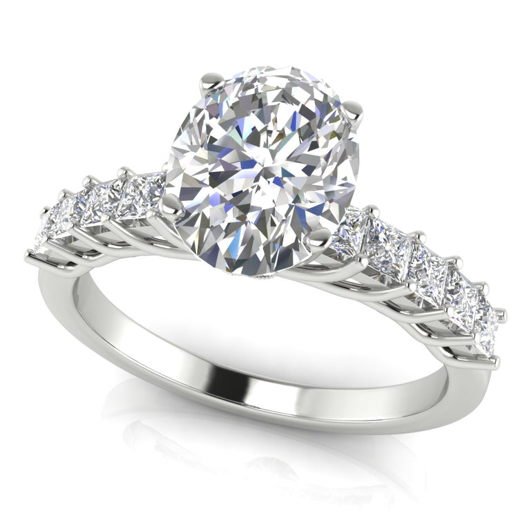 Princess Paved Oval Cut Moissanite Engagement Ring