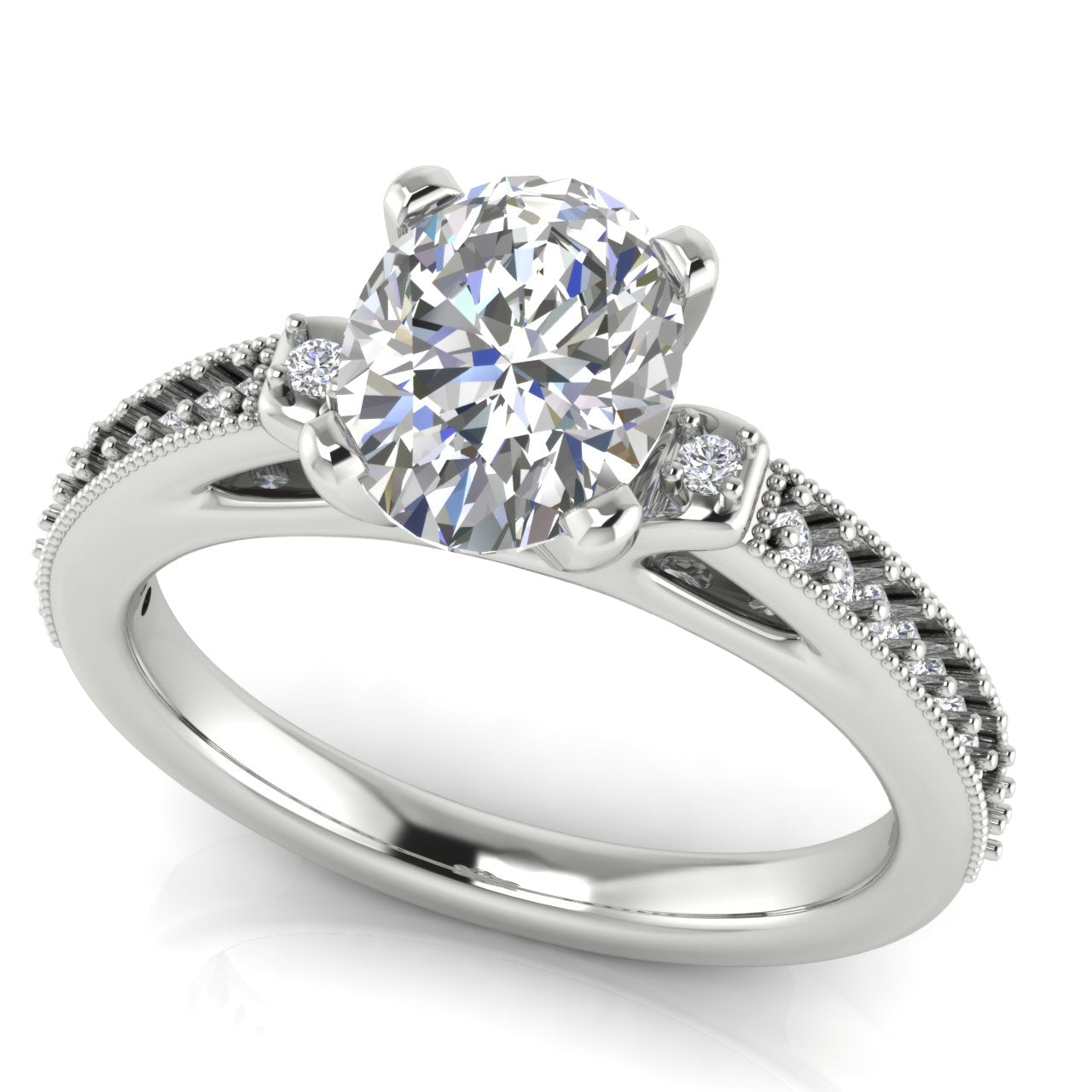 Shoulder Set Vintage Oval Cut Lab Diamond Engagement Ring