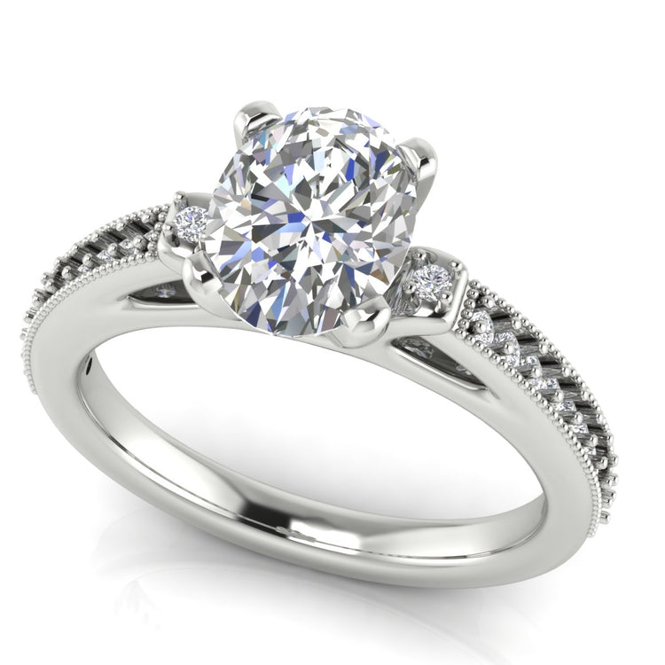 Shoulder Set Vintage Oval Cut Lab Diamond Engagement Ring