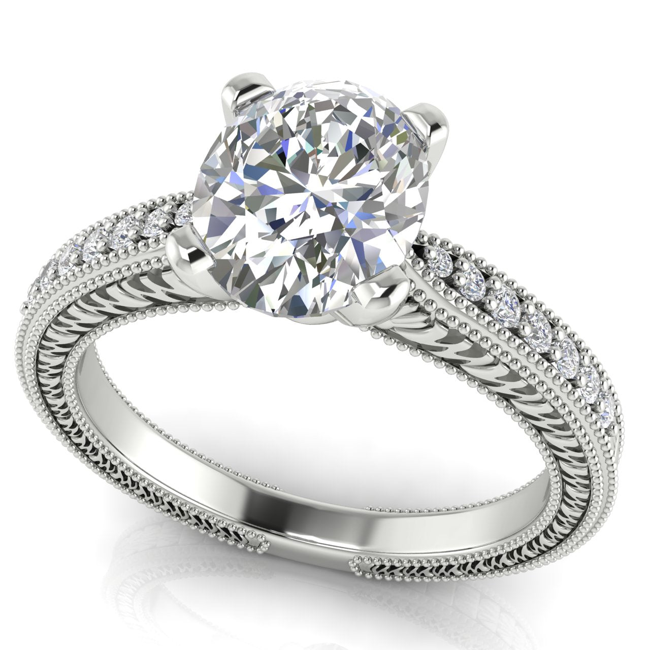Tapered Vintage Inspired Oval Cut Lab Diamond Engagement Ring