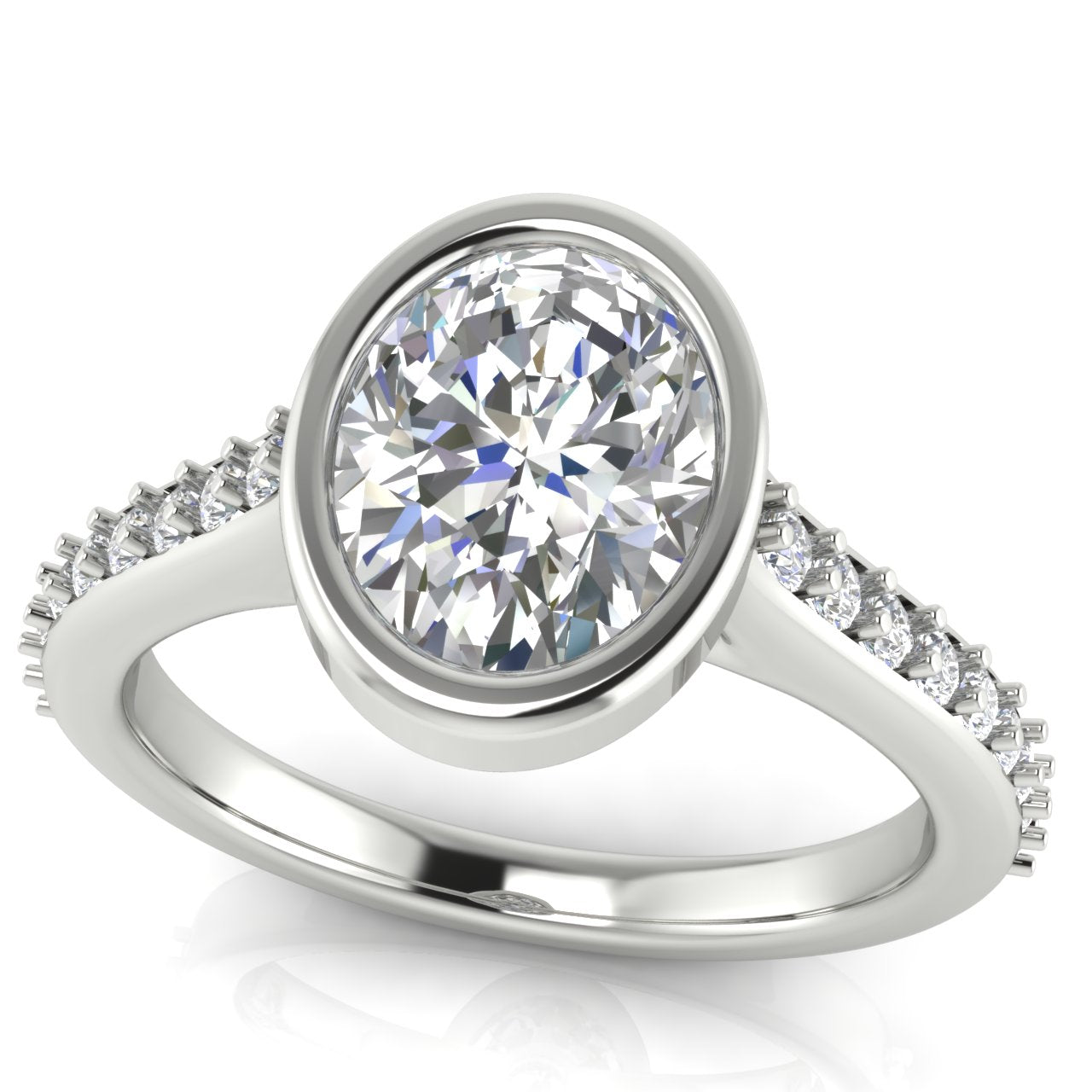 Pave Bezel Oval Cut Moissanite Engagement Ring