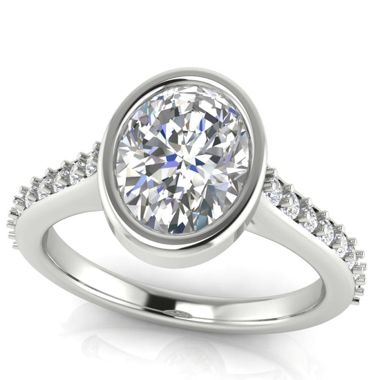 Pave Bezel Oval Cut Moissanite Engagement Ring