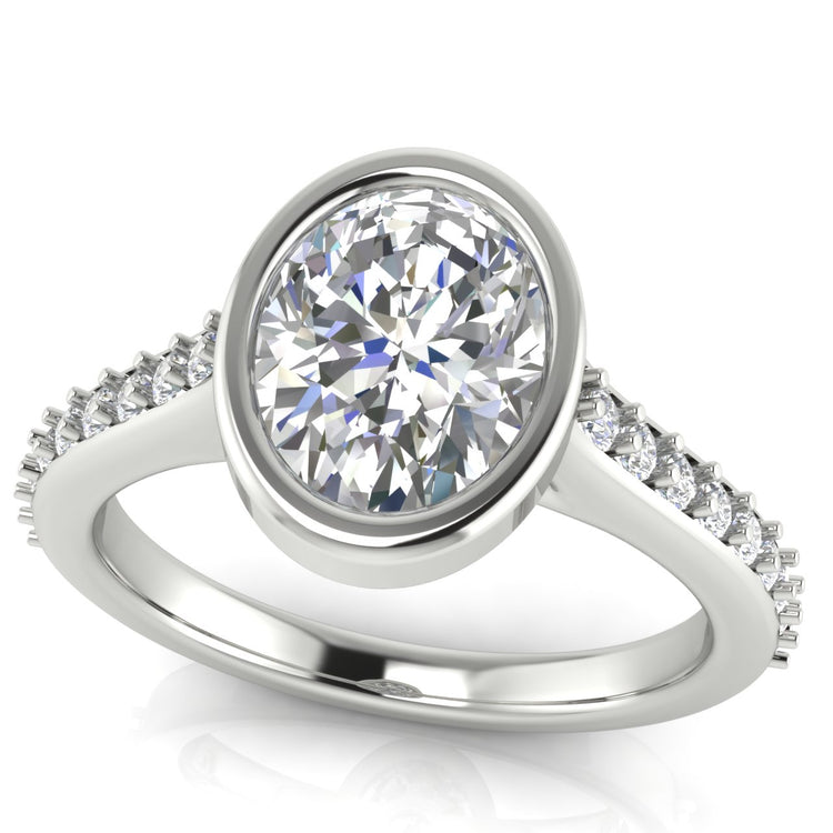 Pave Bezel Oval Cut Moissanite Engagement Ring