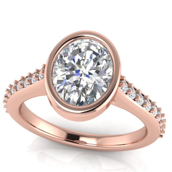 Pave Bezel Oval Cut Moissanite Engagement Ring