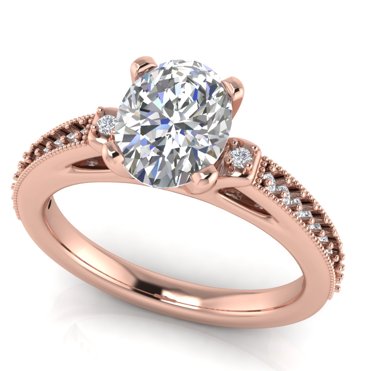 Shoulder Set Vintage Oval Cut Lab Diamond Engagement Ring