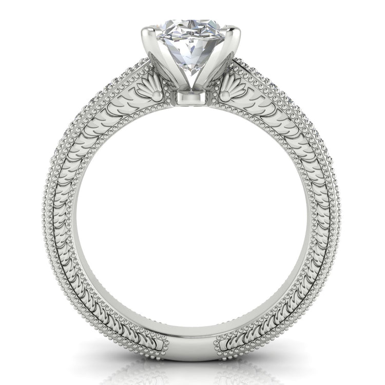 Tapered Vintage Inspired Oval Cut Lab Diamond Engagement Ring