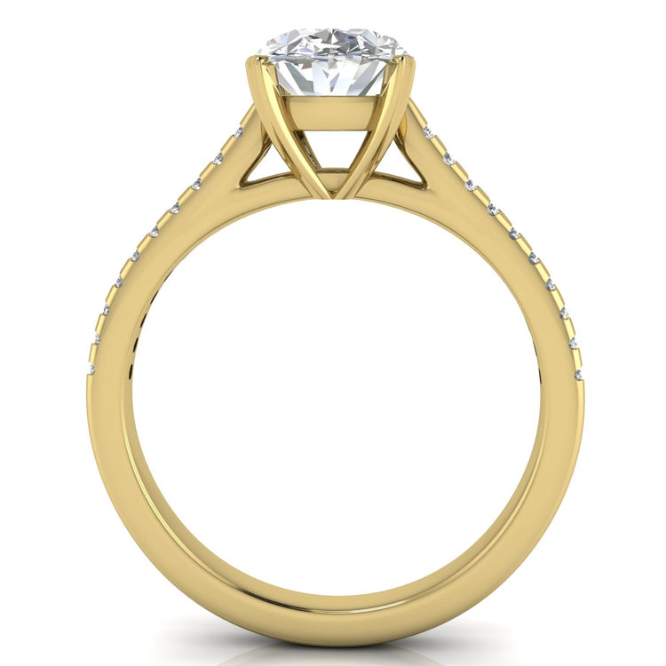 Shared Prong Pave Oval Cut Moissanite Engagement Ring