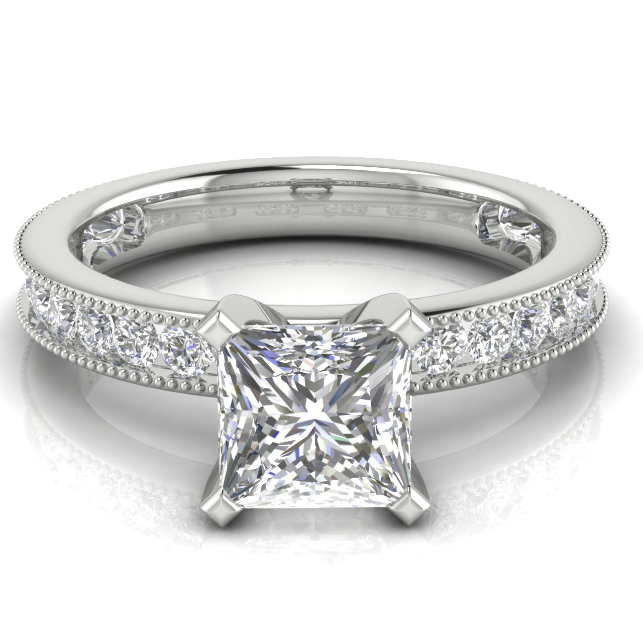 Channel Set Milgrain Princess Cut Lab Diamond Engagement Ring