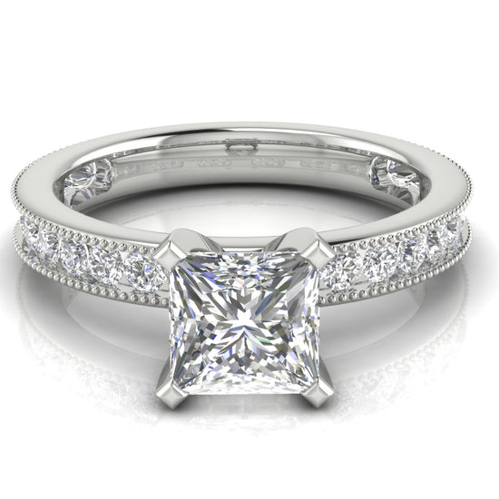 Channel Set Milgrain Princess Cut Lab Diamond Engagement Ring