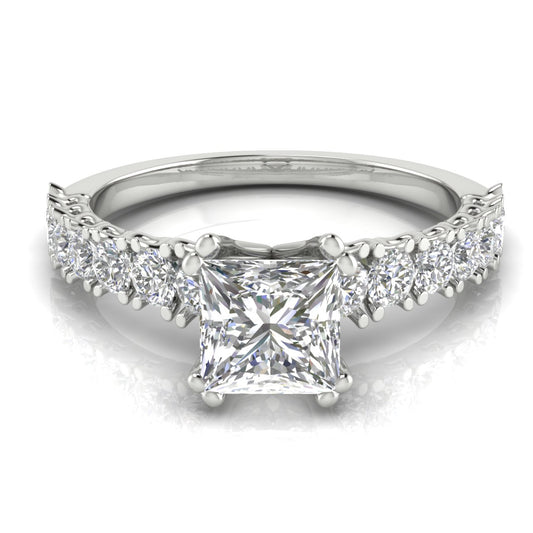 Scalloped Pave Princess Cut Engagement Ring | Moissanite | Lab Grown Diamond