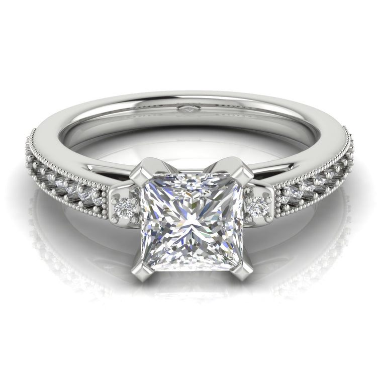 Shoulder Set Vintage Princess Cut  Engagement Ring | Moissanite | Lab Grown Diamond